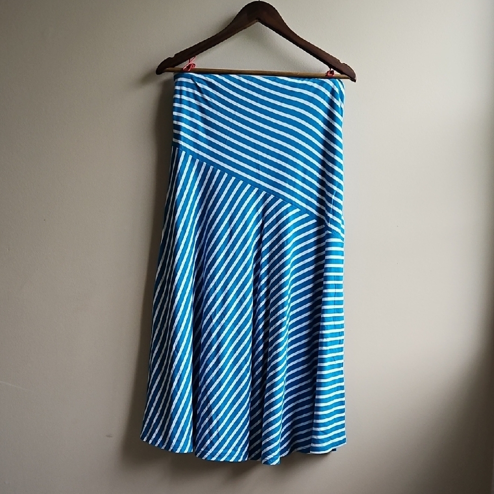 Chaps Bright Blue And White Striped Maxi Skirt - Flared A-Line (Women's M) - Picture 3 of 5